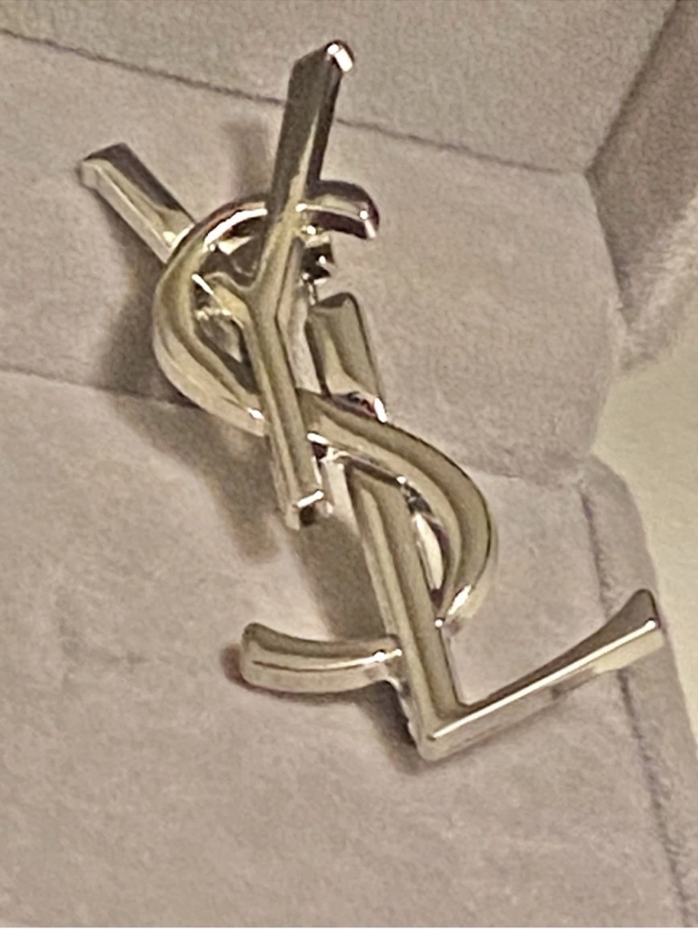 Yves Saint Laurent Polished Silver YSL Interlocking Logo Brooch Unisex Small - Picture 2 of 4